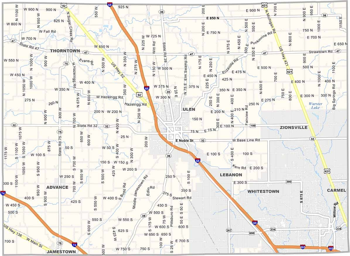 Map of Boone County, Indiana with cities and towns